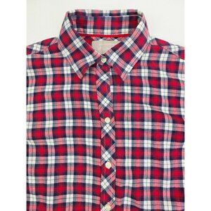 Banana Republic Size XS Red White Blue Check Long Sleeve Women Soft Wash Shirt